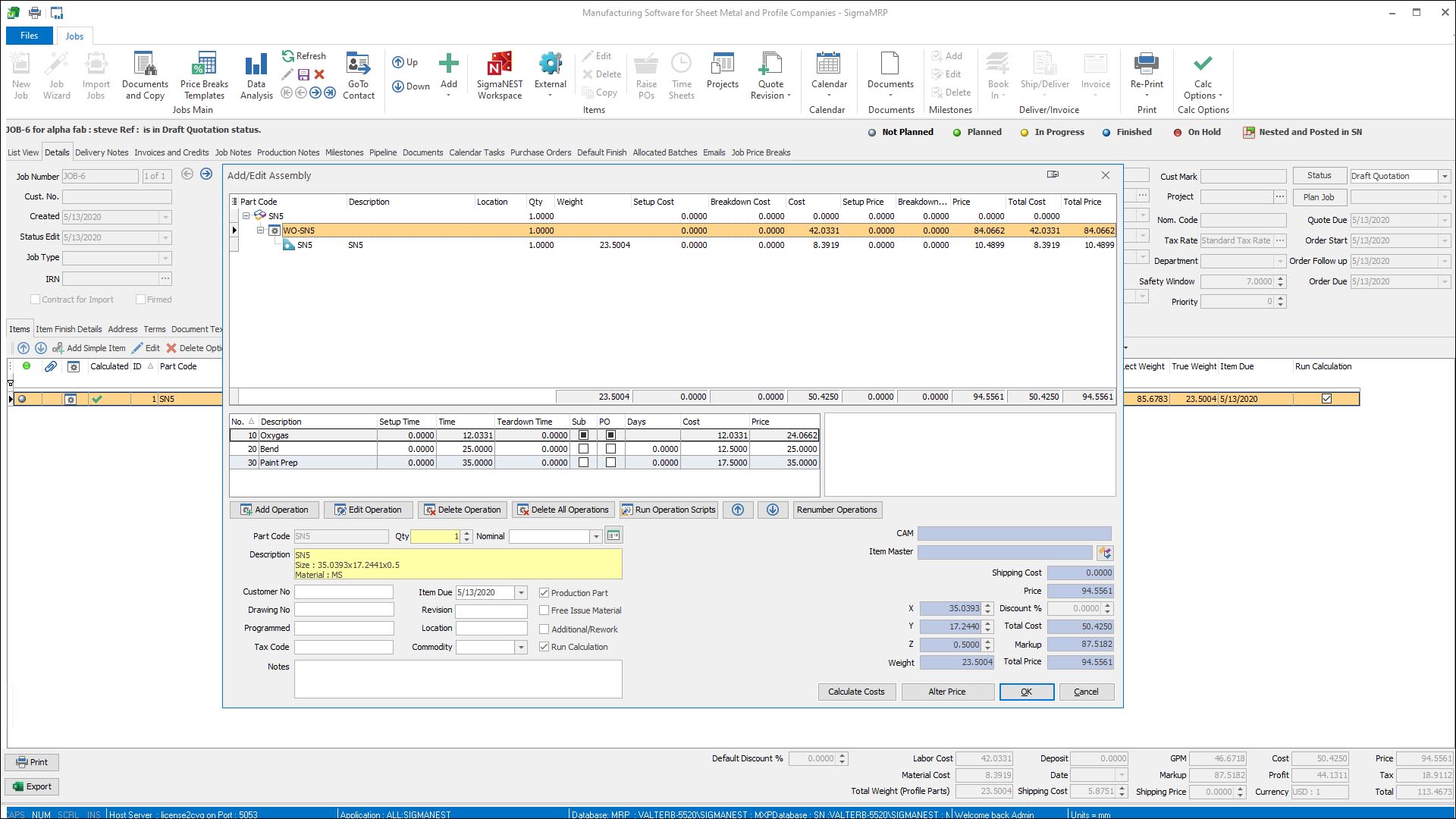 SigmaQUOTE allows jobs to be tentatively scheduled at the time of the quote, and modified after job creation, then pushed directly into production work order.