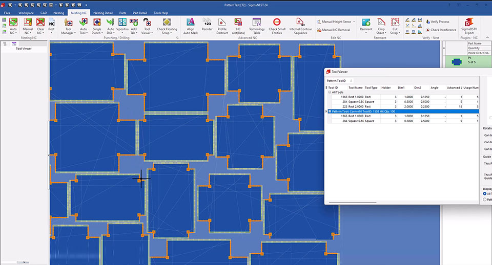 Elastic Tooling for pattern punching automatically detects and applies specific tooling for similar parts regardless of size.