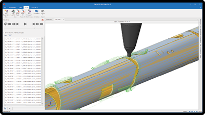 3D simulation shows complex nesting and 4-axis cuts for tight weld fittings.