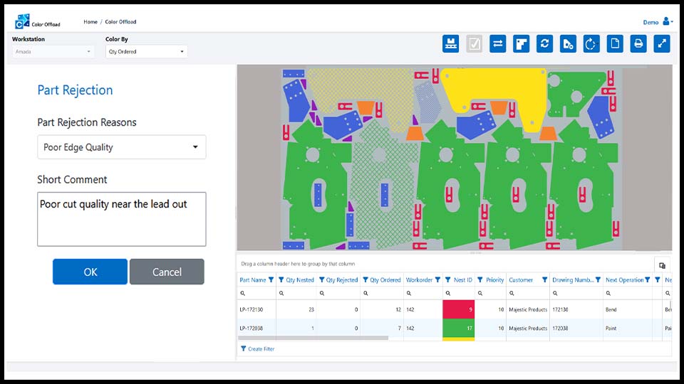 Reject parts and update status automatically