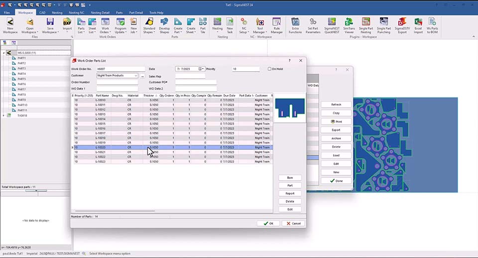 SigmaNEST Task List gives users access to create and load jobs, and apply commands to multiple jobs.